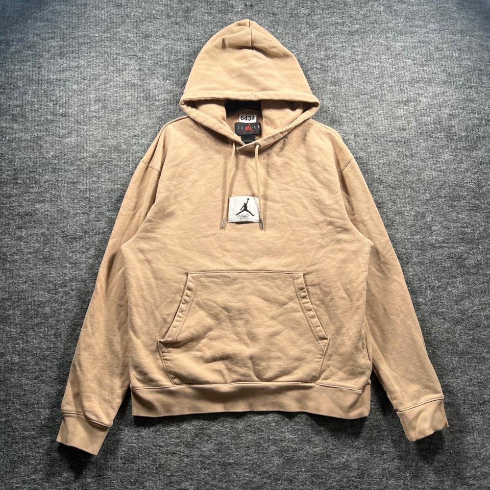 Jordan Flight Mens Fleece Hoodie Tan Brown Jumpman Logo Sweatshirt Medium 6434